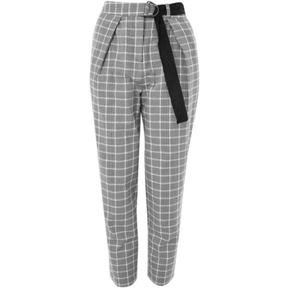 Topshop Petite Plaid Trousers w Belted Waist